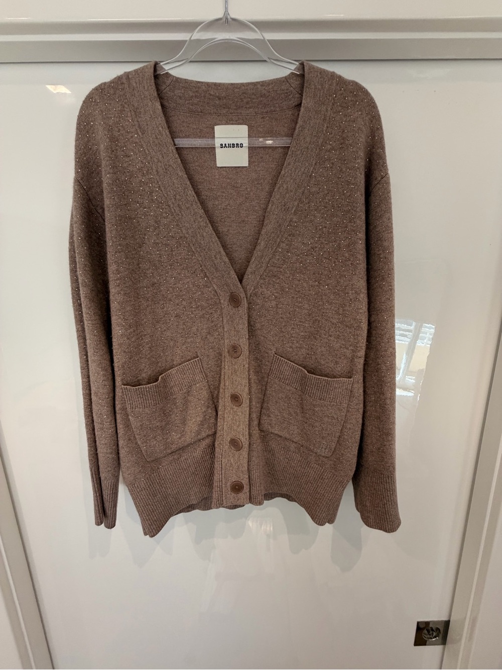Sandro Taupe Sparkle Knit Button-Front Cardigan